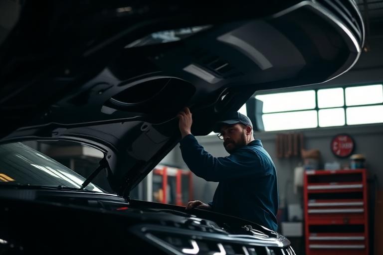Mechanic inspecting under hood